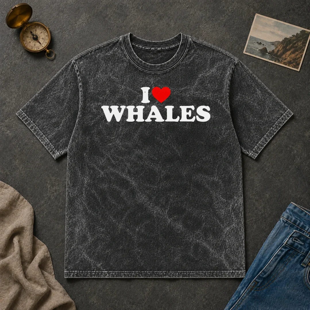 Happy Nice I Love Whales Washed T Shirt Happy Nice I Love Whales Washed T-Shirt