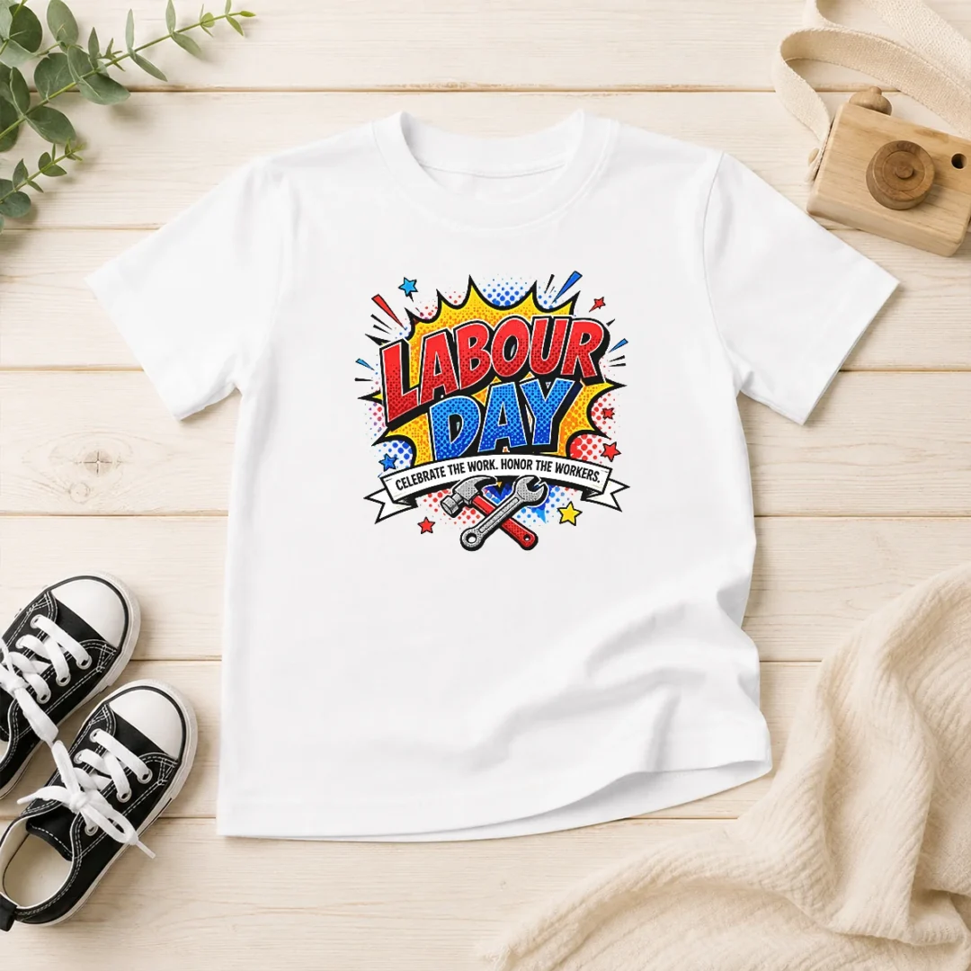 happy-official-pop-art-comic-labour-day-celebrate-workers-kids-t-shirt Happy Official Pop Art Comic Labour Day Celebrate Workers Kids T-Shirt