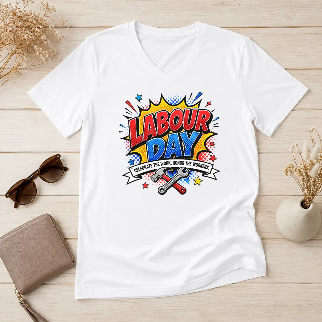 happy-official-pop-art-comic-labour-day-celebrate-workers-v-neck-shirt Happy Official Pop Art Comic Labour Day Celebrate Workers V-Neck Shirt