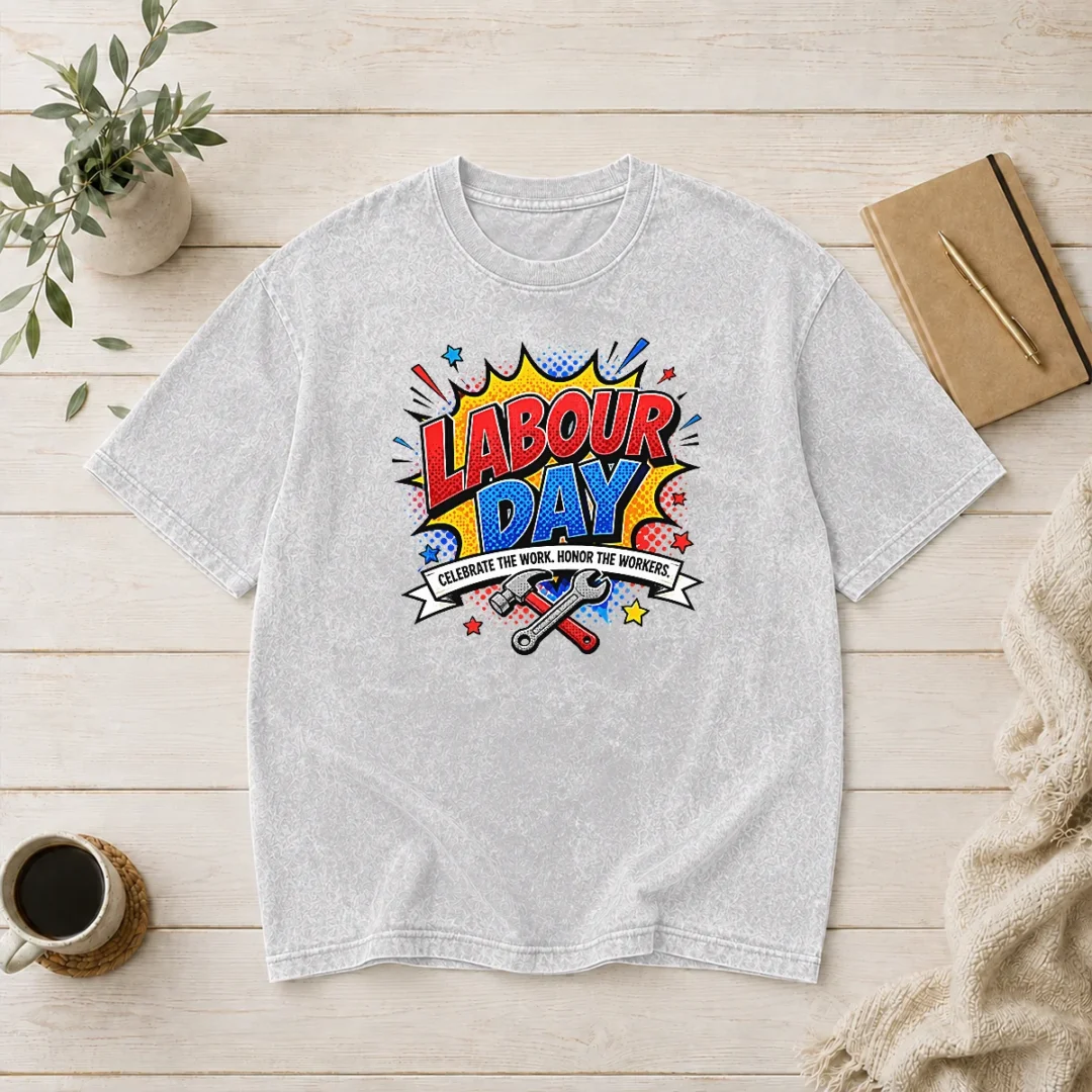 happy-official-pop-art-comic-labour-day-celebrate-workers-washed-t-shirt Happy Official Pop Art Comic Labour Day Celebrate Workers Washed T-Shirt