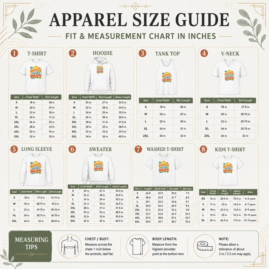 happy-pretty-retro-70s-summer-bank-holiday-flower-power-size-chart Size chart for Happy Pretty Retro 70s Summer Bank Holiday Flower Power with measurements in inches and cm to help choose the right fit