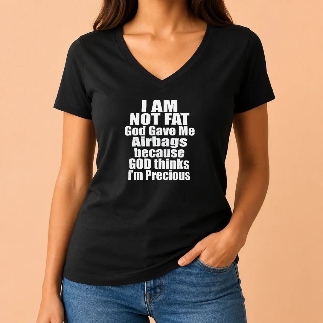 happy-top-original-i-am-not-fat-god-gave-me-airbags-because-god-thinks-i-m-precious-v-neck-shirt Happy Top Original I Am Not Fat God Gave Me Airbags Because God Thinks I'M Precious V-Neck Shirt