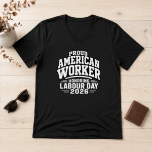 Awesome Hot Labour Day Proud American Worker Silhouette (2) V-Neck Shirt