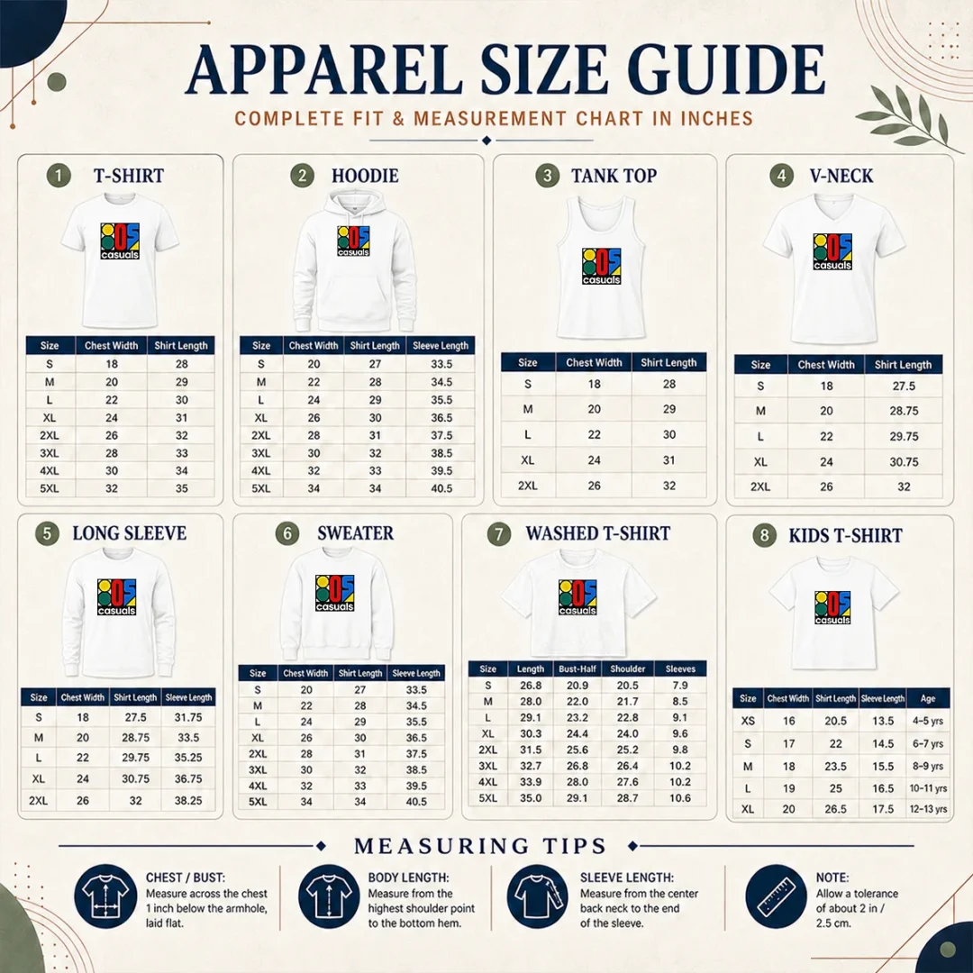 Hot Awesome 80s Casuals Lgo Size Chart Size chart for Hot Awesome 80s Casuals Lgo with measurements in inches and cm to help choose the right fit