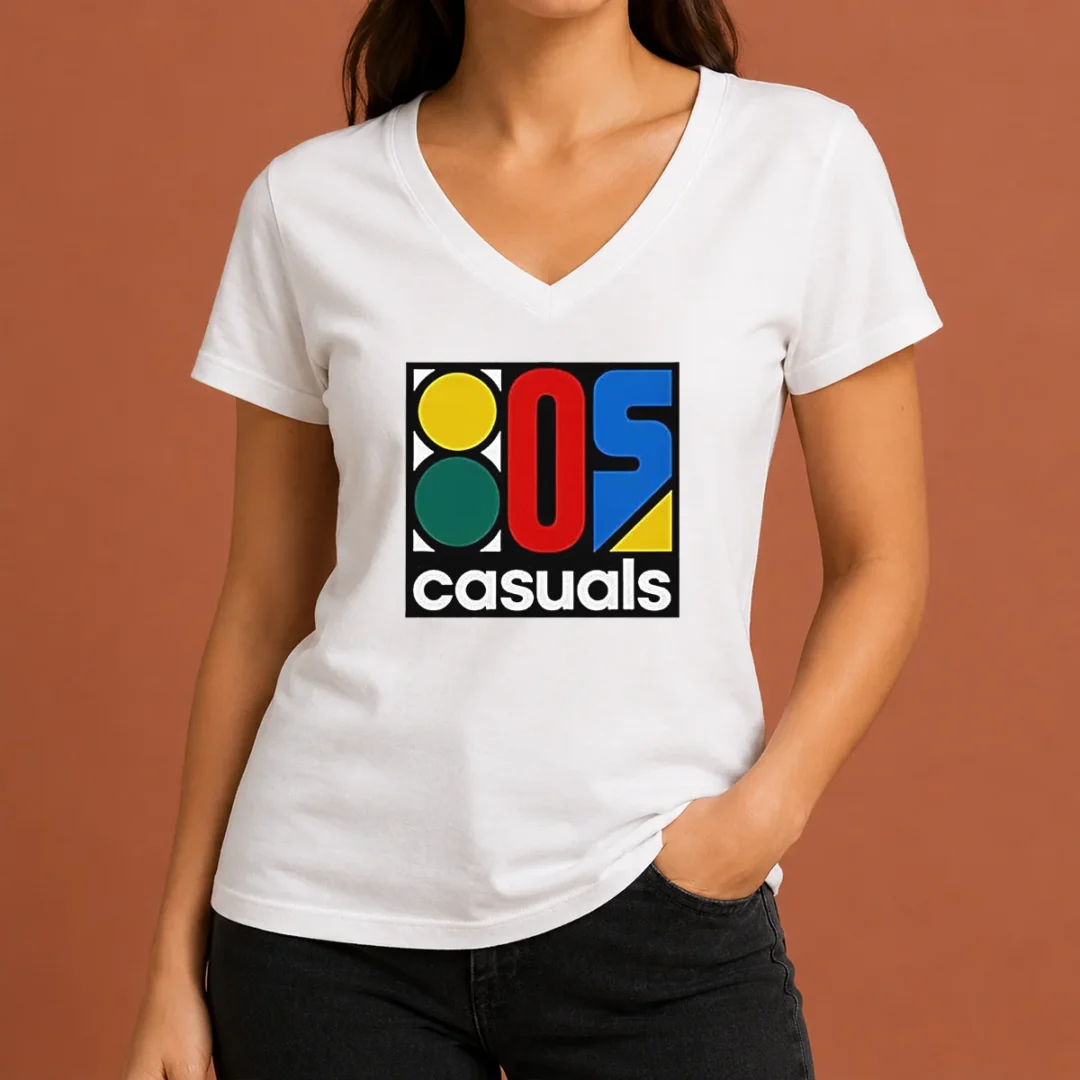 Hot Awesome 80s Casuals Lgo V Neck Shirt Hot Awesome 80s Casuals Lgo V-Neck Shirt
