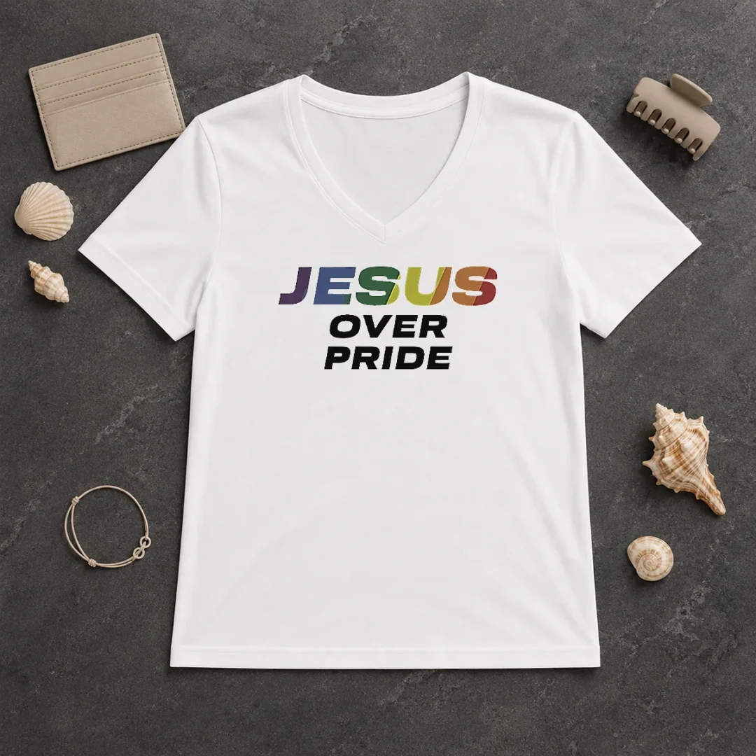 Hot Awesome Jesus Over Pride V Neck Shirt Hot Awesome Jesus Over Pride V-Neck Shirt
