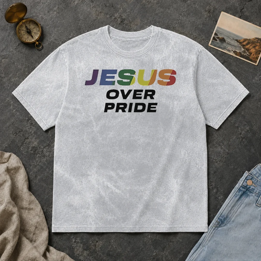 Hot Awesome Jesus Over Pride Washed T Shirt Hot Awesome Jesus Over Pride Washed T-Shirt