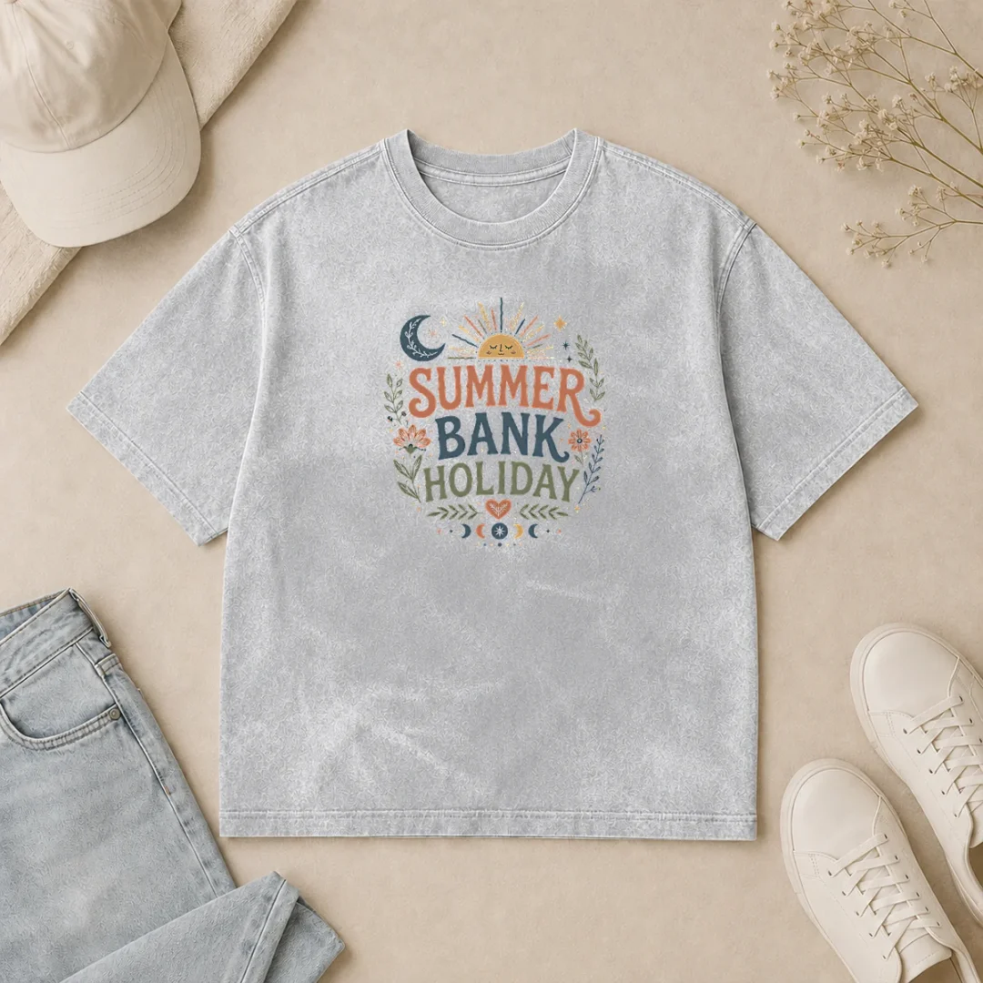 Hot Boho Celestial Summer Bank Holiday Moon Sun Floral Washed T Shirt Hot Boho Celestial Summer Bank Holiday Moon Sun Floral Washed T-Shirt