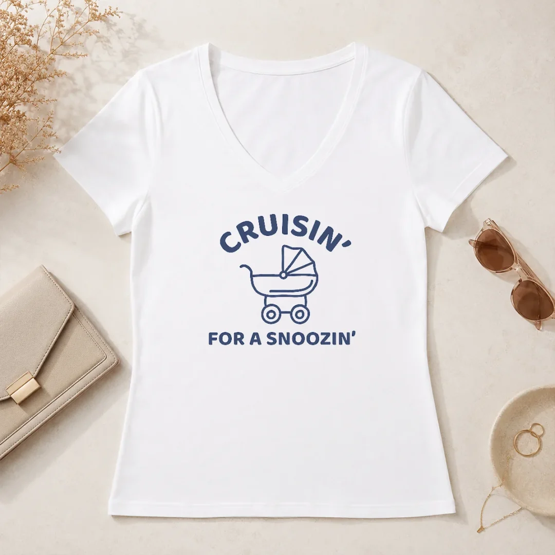 Hot Cruisin' For A Snoozin' Baby Stroller Napping V Neck Shirt Hot Cruisin' For A Snoozin' Baby Stroller Napping V-Neck Shirt