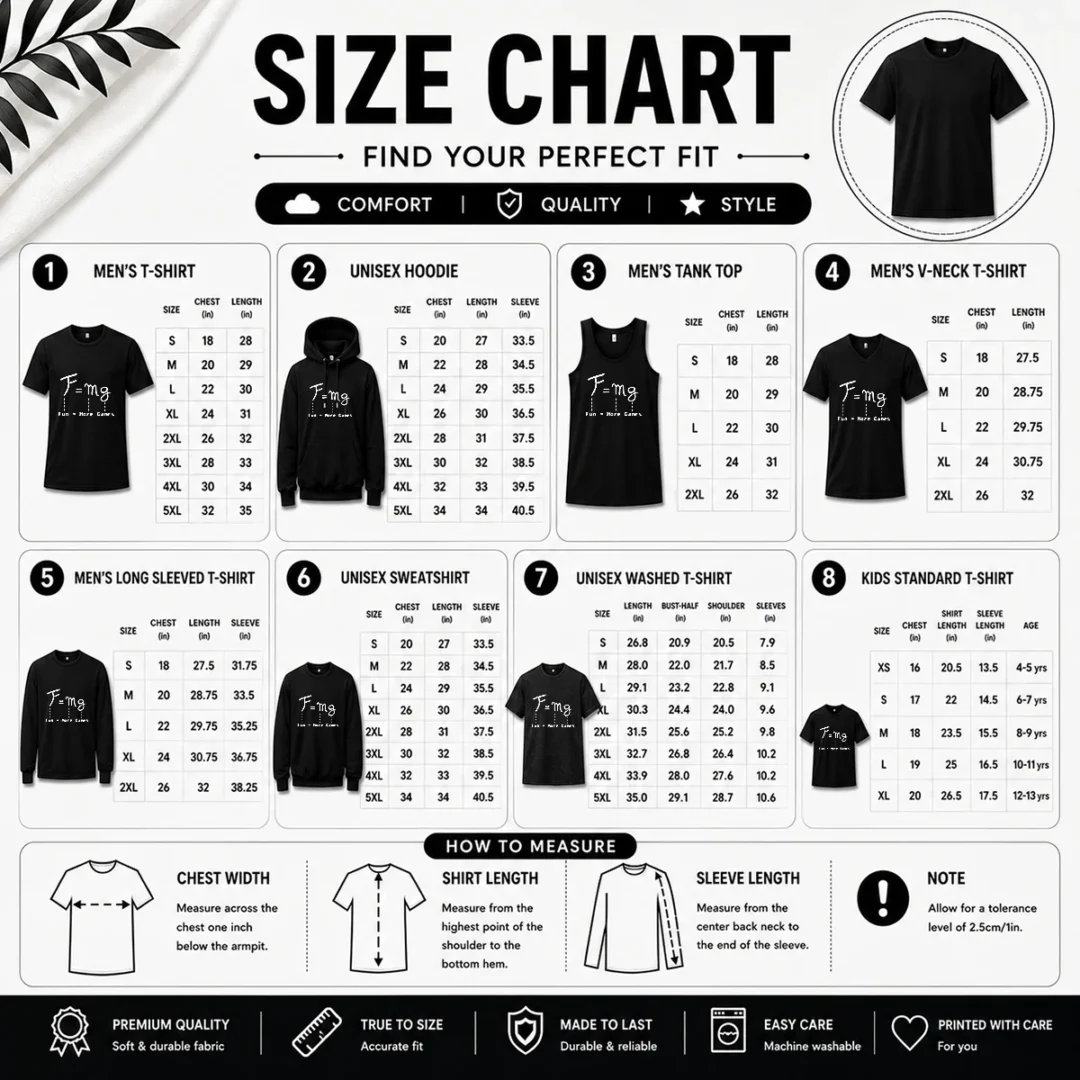 hot-f-equal-more-game-size-chart Size chart for Hot F Equal More Game with measurements in inches and cm to help choose the right fit
