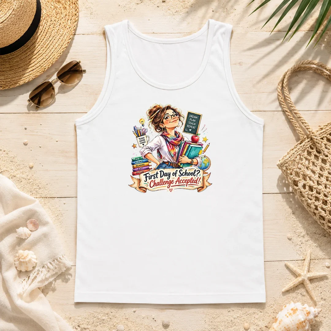Hot Good Humorous Watercolor First Day Of School Teacher For Woman Tank Top Hot Good Humorous Watercolor First Day Of School Teacher For Woman Tank Top