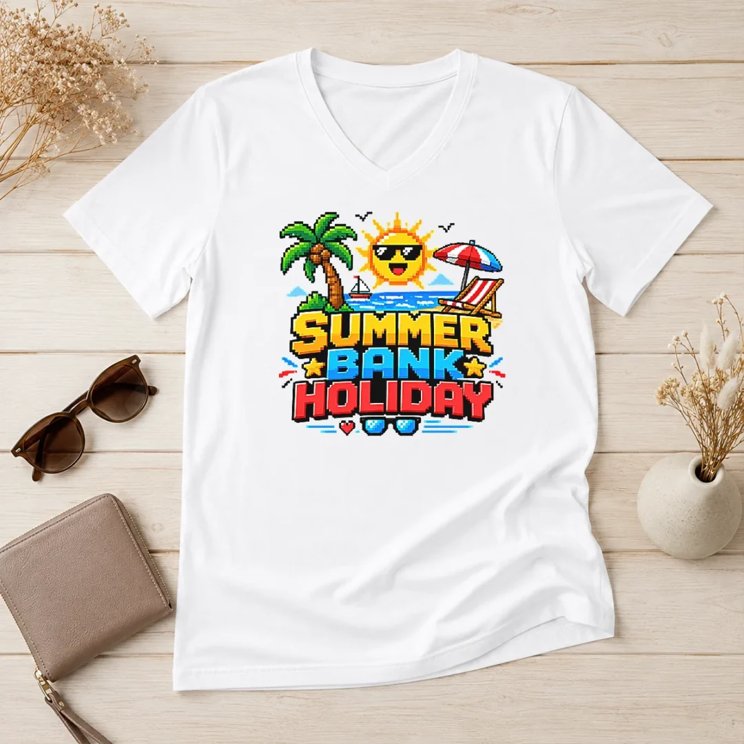 hot-good-pixel-art-summer-bank-holiday-beach-retro-game-v-neck-shirt Hot Good Pixel Art Summer Bank Holiday Beach Retro Game V-Neck Shirt