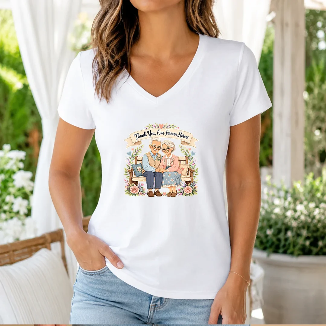 hot-grandparents-day-forever-heroes-vector-v-neck-shirt Hot Grandparents Day Forever Heroes Vector V-Neck Shirt