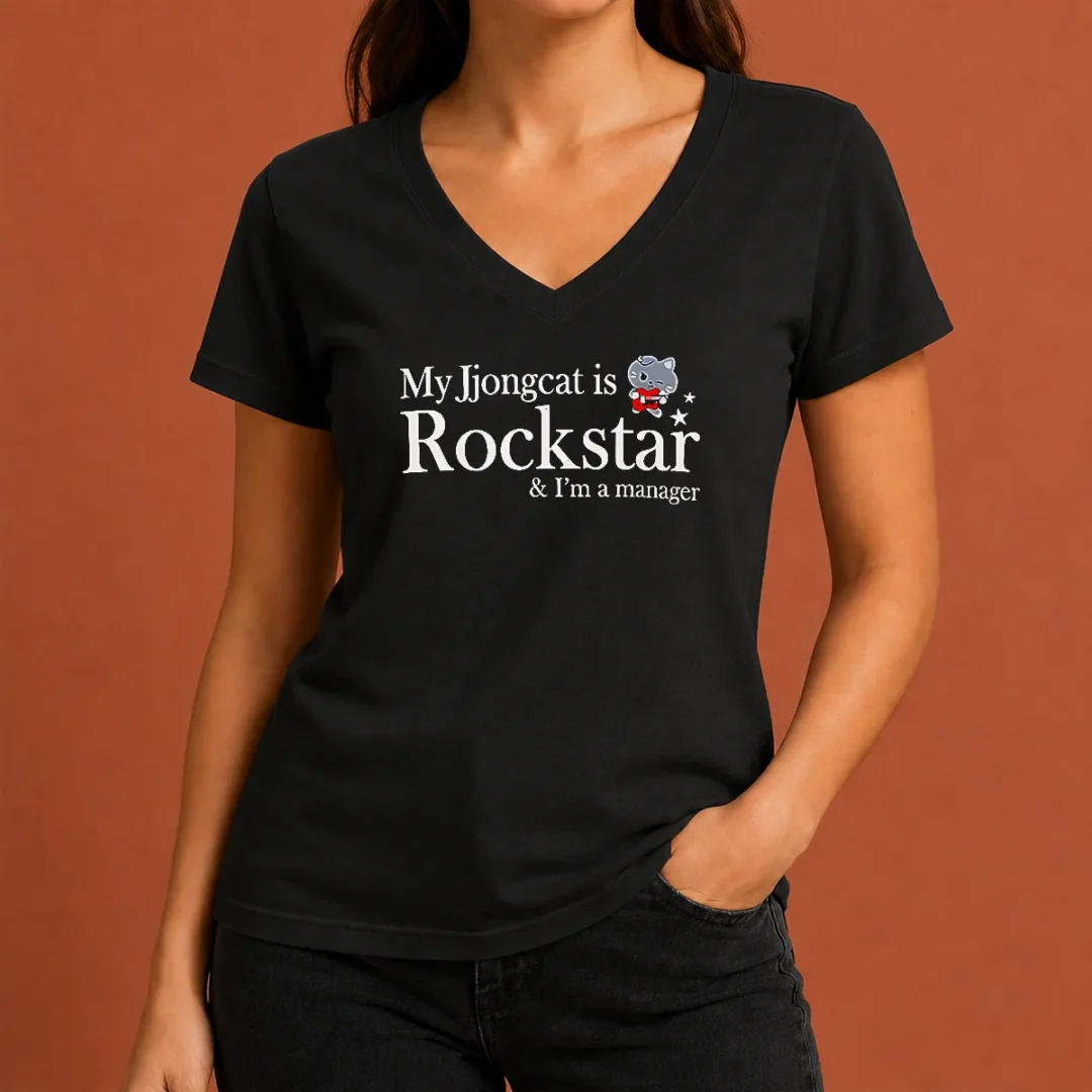 hot-nice-my-jjongcat-is-rockstar-and-i-m-a-manager-v-neck-shirt Hot Nice My Jjongcat Is Rockstar And I'M A Manager V-Neck Shirt