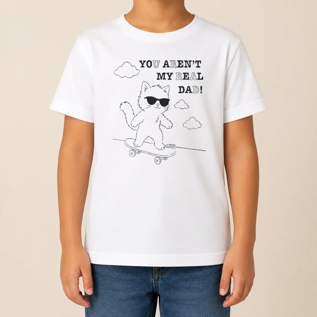 Hot Official You Aren'T My Real Dad Skater Cat Skateboard Kids T Shirt Hot Official You Aren'T My Real Dad Skater Cat Skateboard Kids T-Shirt