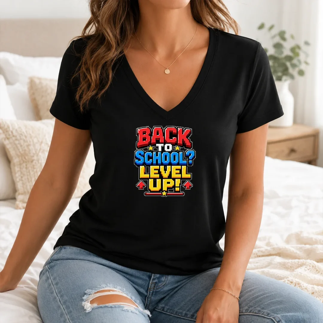 Hot Original Back To School Pixel Level Up For Students V Neck Shirt Hot Original Back To School Pixel Level Up For Students V-Neck Shirt