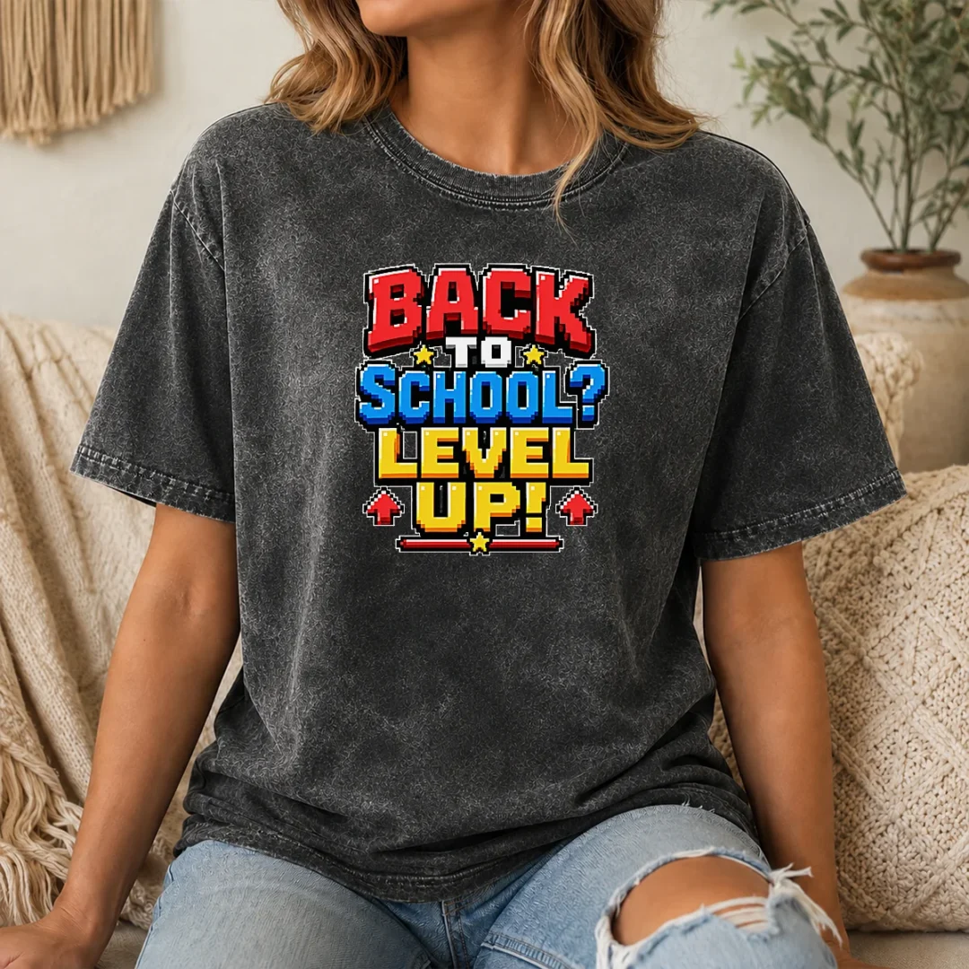 Hot Original Back To School Pixel Level Up For Students Washed T Shirt Hot Original Back To School Pixel Level Up For Students Washed T-Shirt