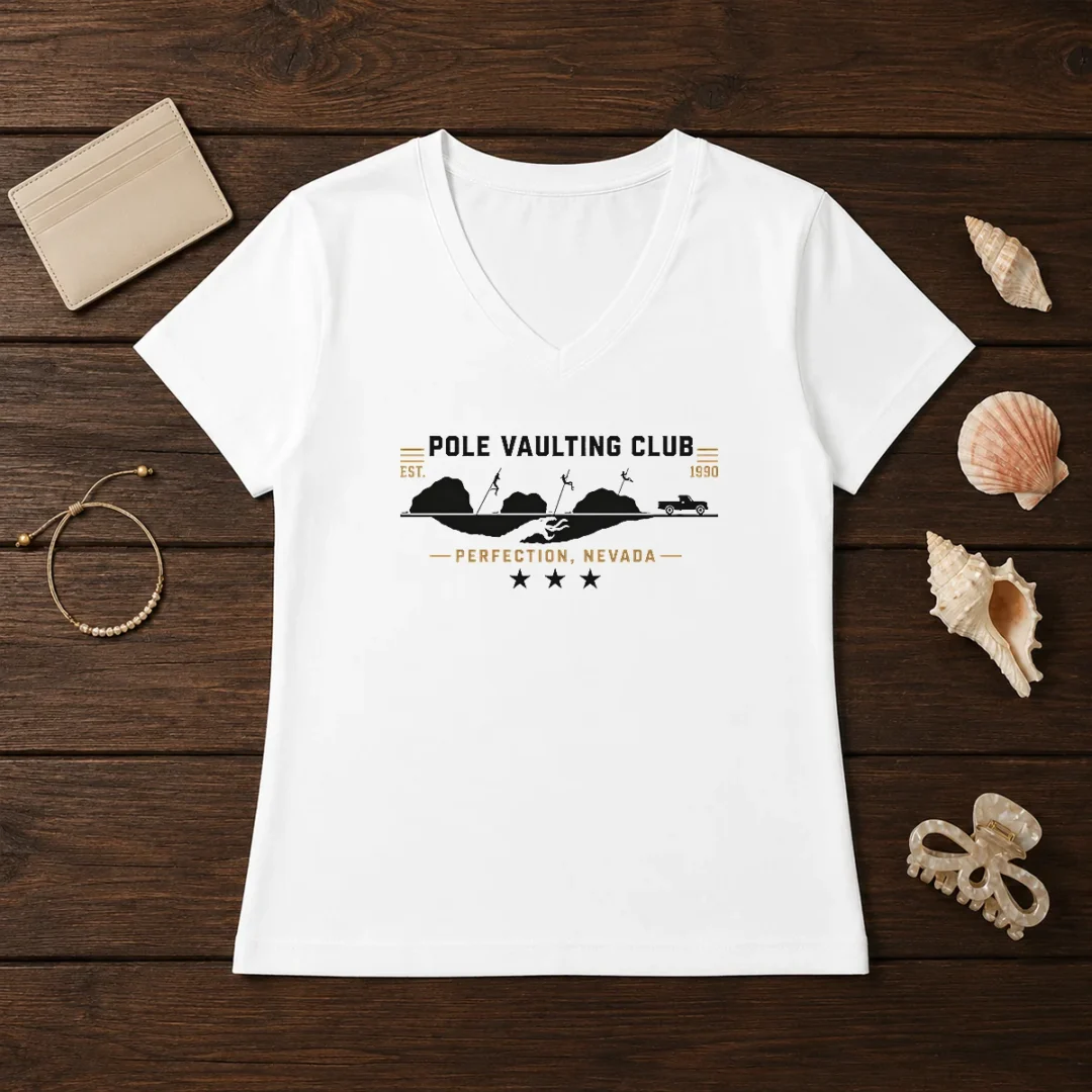 hot-poler-vaulting-club-perfection-nevada-geek-v-neck-shirt Hot Poler Vaulting Club Perfection Nevada Geek V Neck Shirt in dark color with graphic print