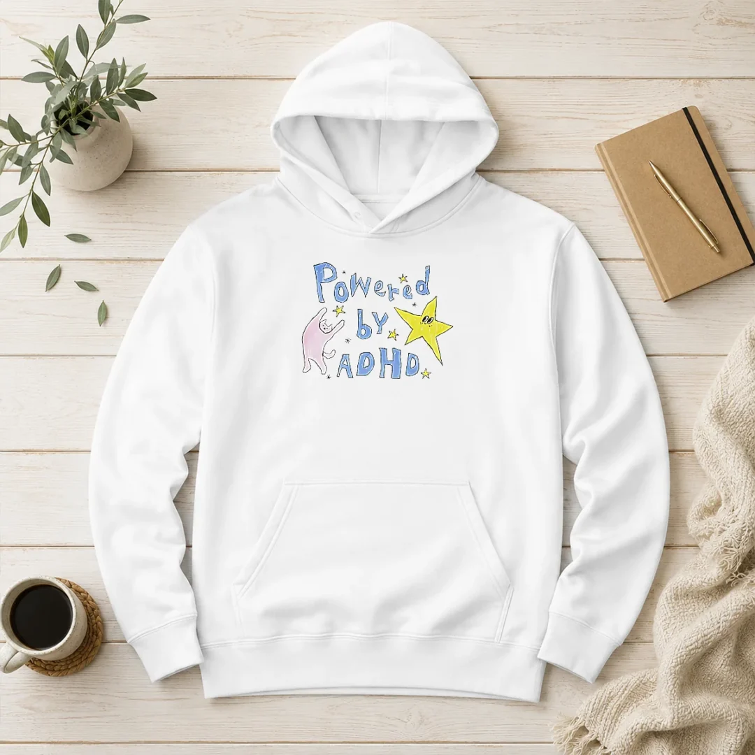 hot-powered-by-adhd-cat-and-star-illustration-doodle-hoodie Hot Powered By ADHD Cat And Star Illustration Doodle Hoodie