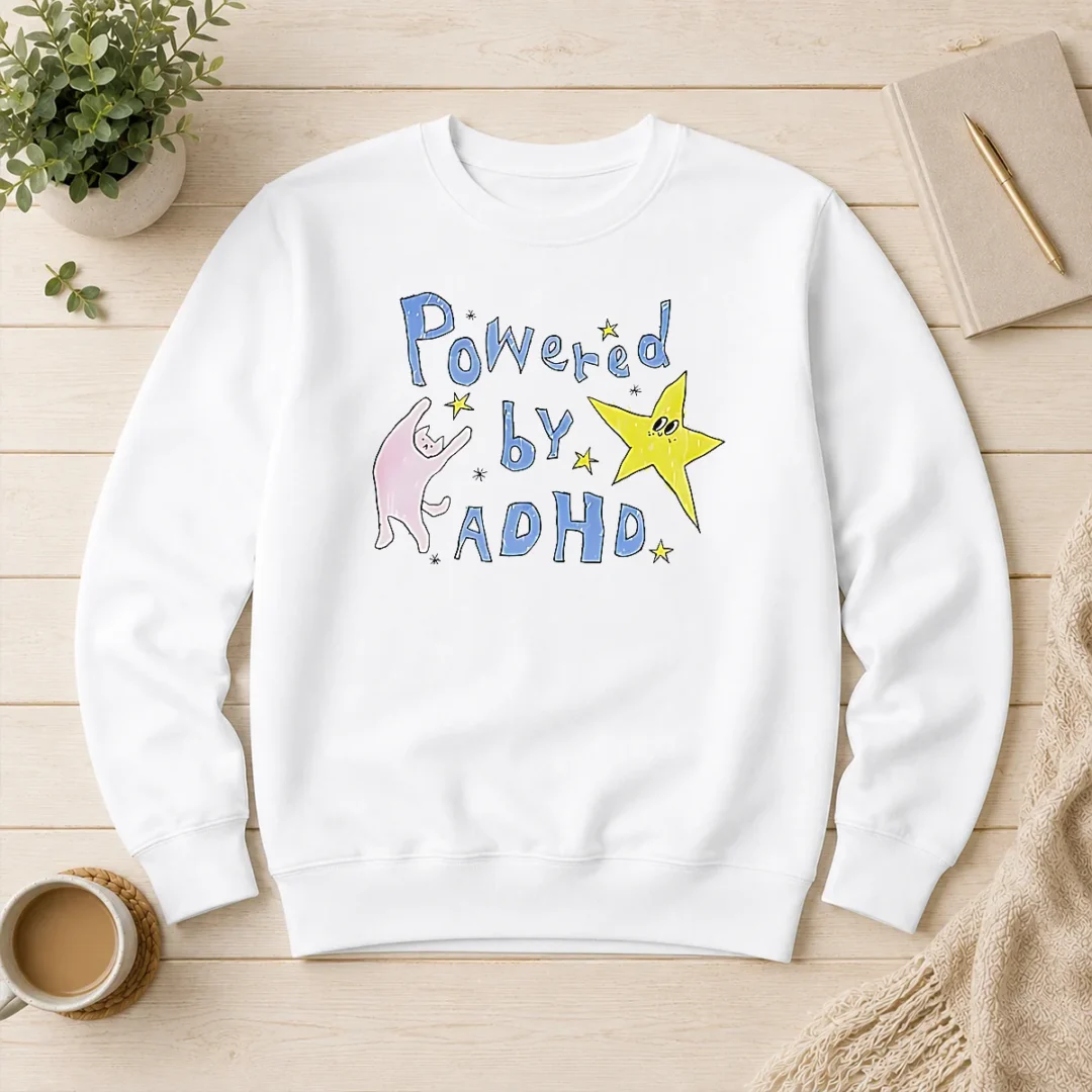 hot-powered-by-adhd-cat-and-star-illustration-doodle-sweater Hot Powered By ADHD Cat And Star Illustration Doodle Sweater