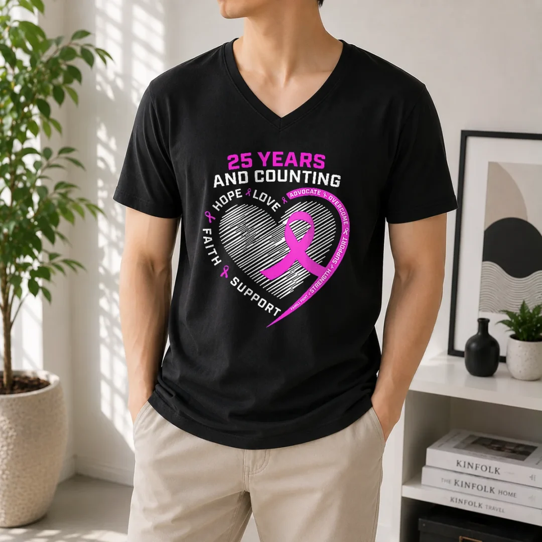hot-premium-25-years-and-counting-hope-love-breast-cancer-v-neck-shirt Hot Premium 25 Years And Counting Hope Love Breast Cancer V-Neck Shirt