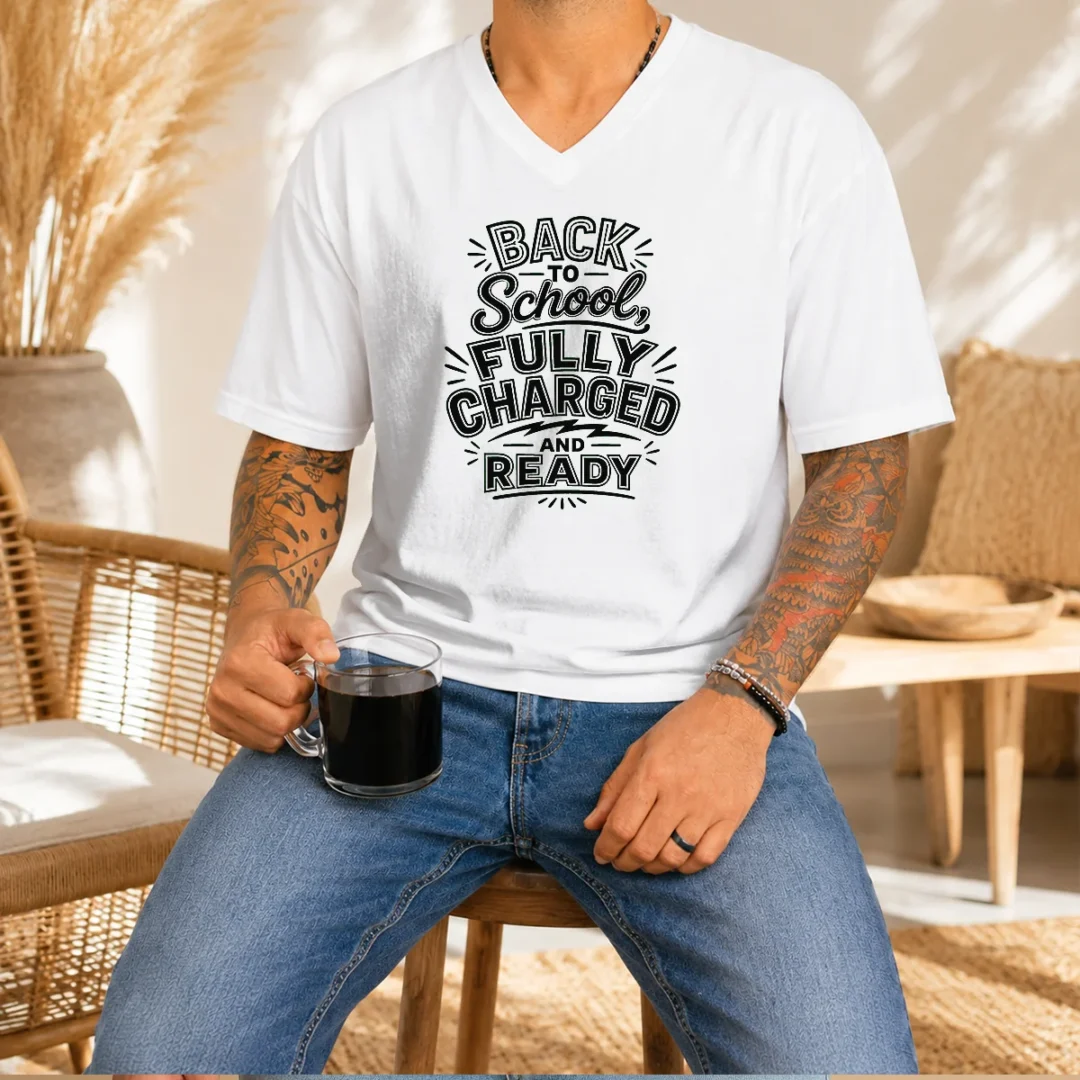 hot-premium-back-to-school-fully-charged-line-art-v-neck-shirt Hot Premium Back To School Fully Charged Line Art V-Neck Shirt