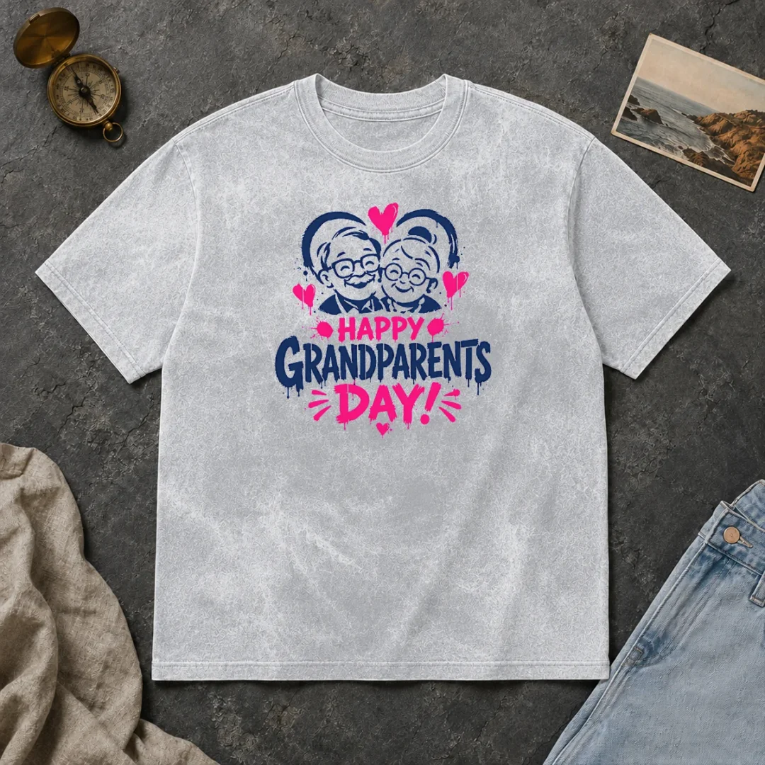 Hot Premium Happy Grandparents Day Grunge Paint Splatter Heart Washed T Shirt Hot Premium Happy Grandparents Day Grunge Paint Splatter Heart Washed T-Shirt