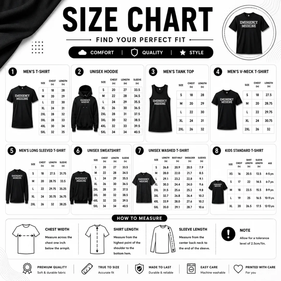 hot-pretty-emergency-medical-crew-emergency-medicine-size-chart Size chart for Hot Pretty Emergency Medical Crew Emergency Medicine with measurements in inches and cm to help choose the right fit
