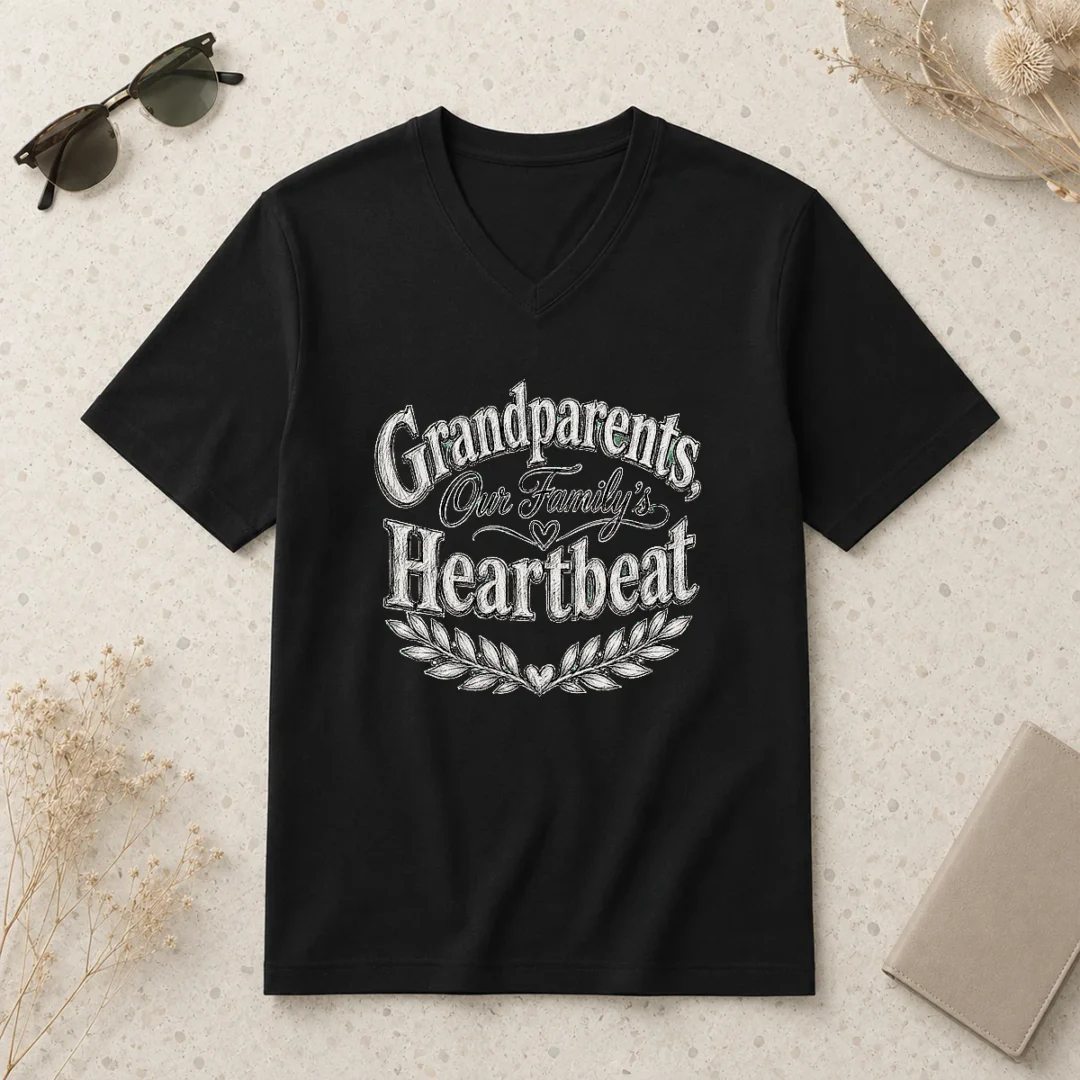 hot-pretty-grandparents-day-heartfelt-family-sketch-v-neck-shirt Hot Pretty Grandparents Day Heartfelt Family Sketch V-Neck Shirt