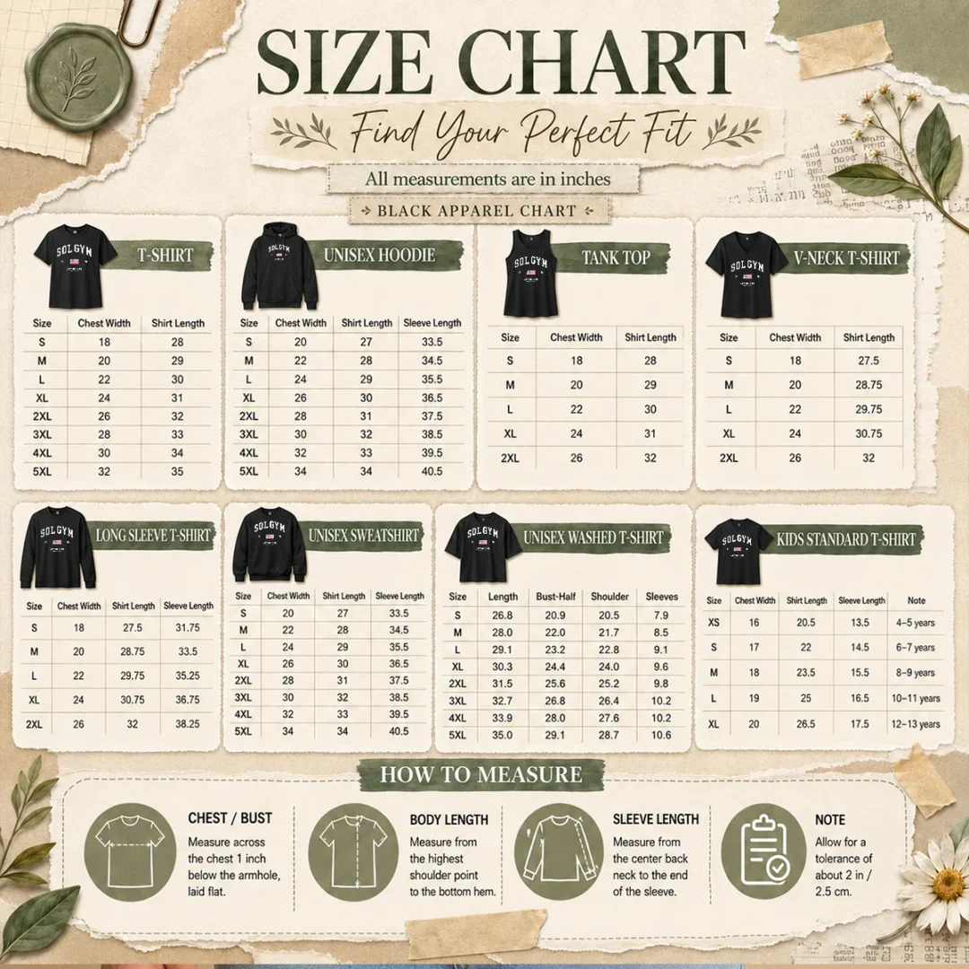 hot-pretty-solgym-lifting-club-earned-not-given-1776-distressed-size-chart Size chart for Hot Pretty Solgym Lifting Club Earned Not Given 1776 Distressed with measurements in inches and cm to help choose the right fit