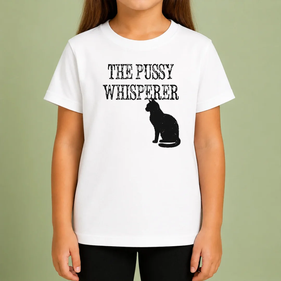 hot-pretty-the-pussy-whisperer-with-black-cat-silhouette-kids-t-shirt Hot Pretty The Pussy Whisperer With Black Cat Silhouette Kids T-Shirt