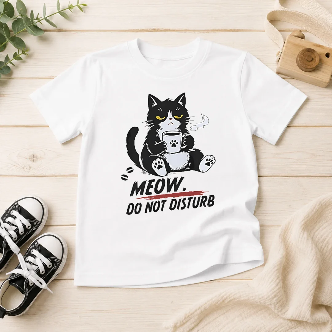hot-top-meow-do-not-disturb-grumpy-cat-with-coffee-kids-t-shirt Hot Top Meow Do Not Disturb Grumpy Cat With Coffee Kids T-Shirt