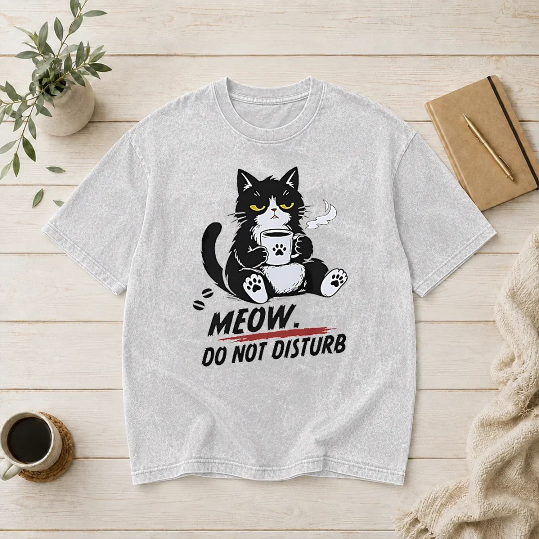 hot-top-meow-do-not-disturb-grumpy-cat-with-coffee-washed-t-shirt Hot Top Meow Do Not Disturb Grumpy Cat With Coffee Washed T-Shirt