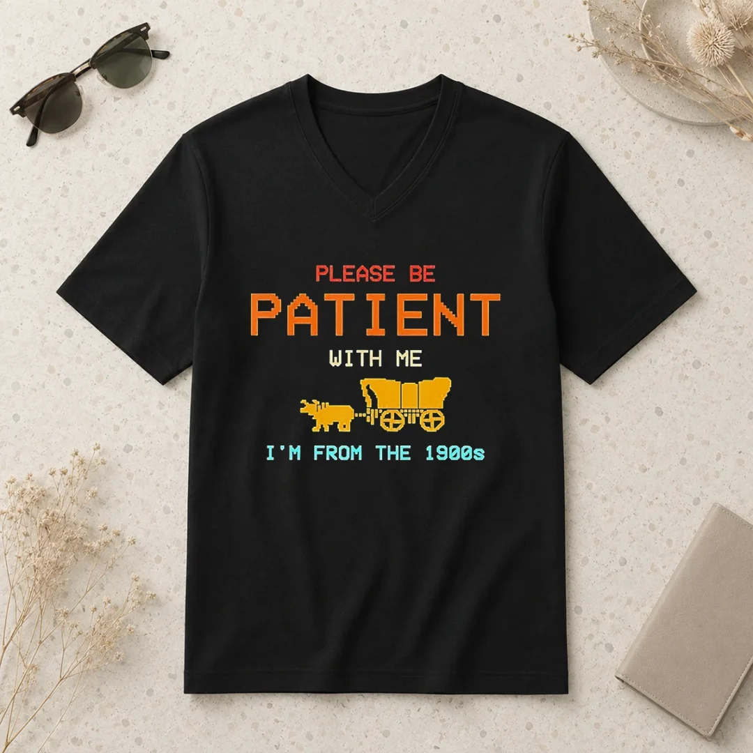 hot-top-please-be-patient-with-me-i-m-from-the-1900s-retro-oregon-trail-v-neck-shirt-2 Hot Top Please Be Patient With Me I'M From The 1900s Retro Oregon Trail V-Neck Shirt