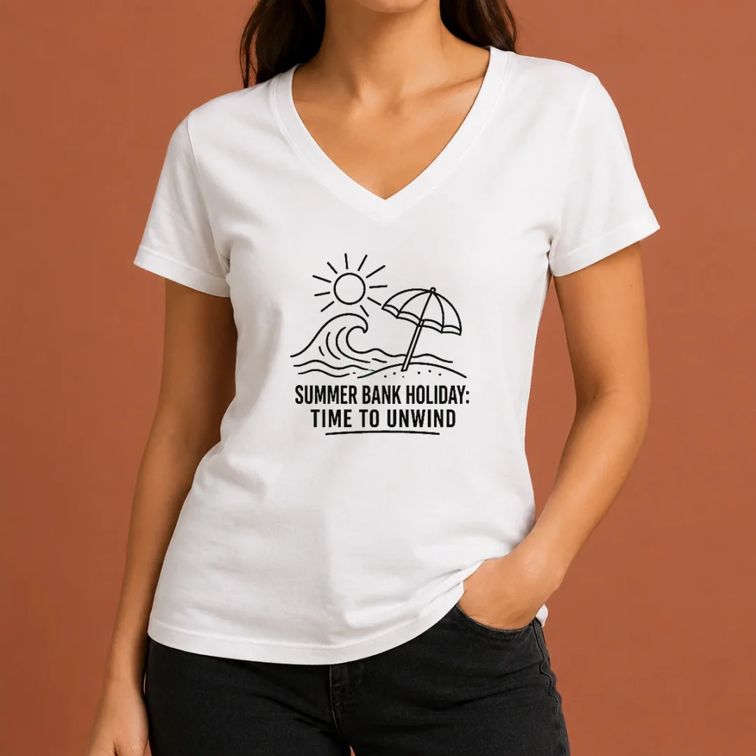 Hot Top Summer Bank Holiday Relaxation Line Art V Neck Shirt Hot Top Summer Bank Holiday Relaxation Line Art V-Neck Shirt