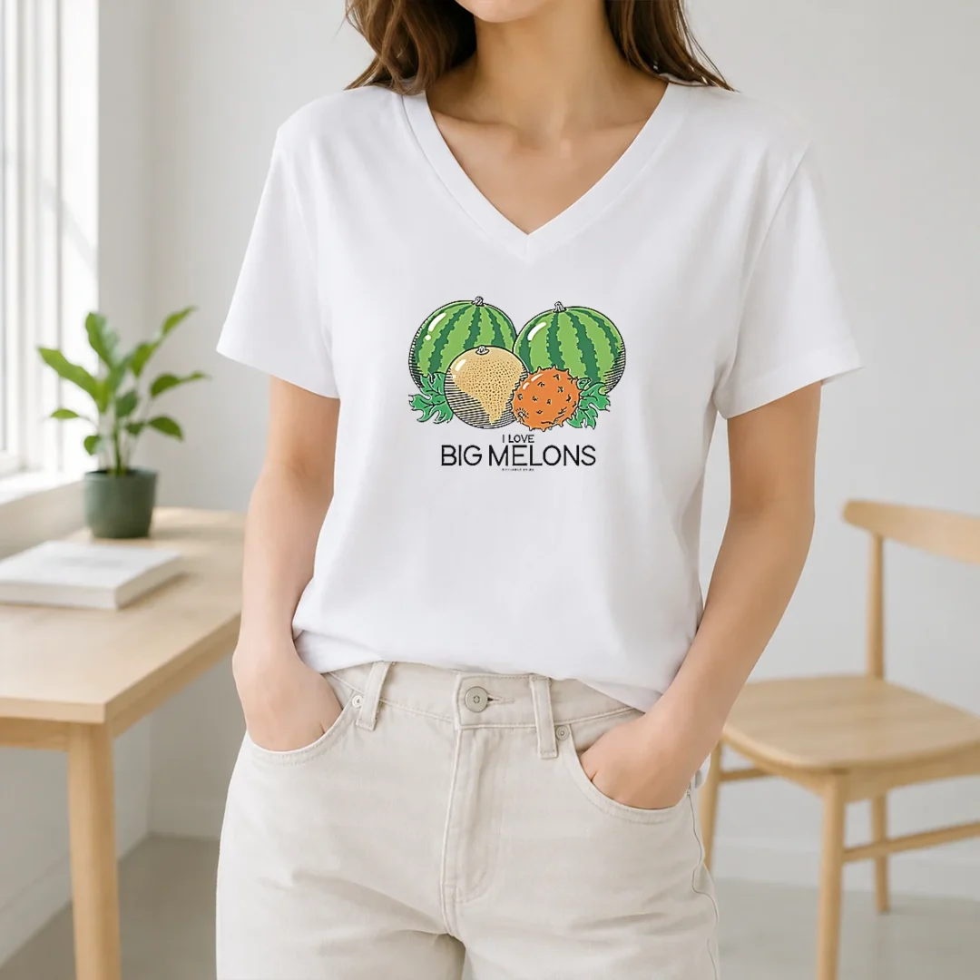 Hot Watermelon Cantaloupe Kiwano Fruit I Love Big Melons Threadheads Studios V Neck Shirt Hot Watermelon Cantaloupe Kiwano Fruit I Love Big Melons Threadheads Studios V-Neck Shirt