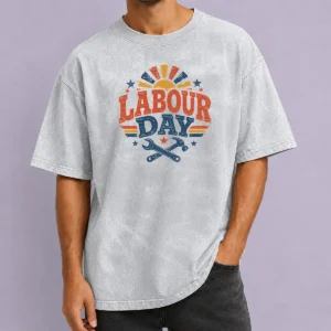 Nice Good Vintage Retro Labour Day Sunburst Tools Washed T-Shirt