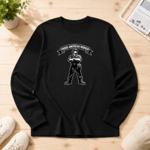 Nice Labour Day Proud American Worker Silhouette Long Sleeve Shirt
