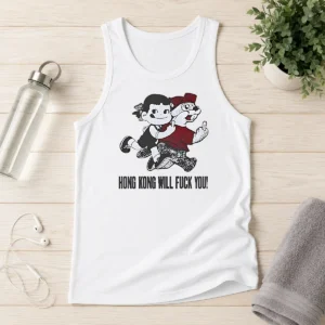 Pretty Premium Hong Kong Will Fuck You Cartoon Middle Finger Tank Top