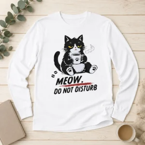 Hot Top Meow Do Not Disturb Grumpy Cat With Coffee Long Sleeve Shirt