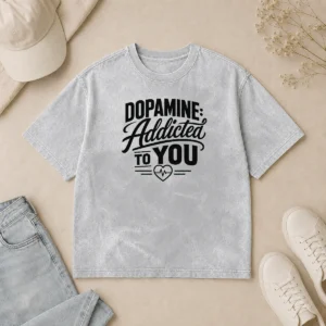 Premium Hot Dopamine Addicted To You Line Art Romance printed on a soft washed t shirt in neutral tones