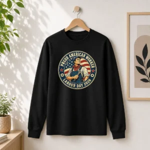 Nice Labour Day Proud American Worker Vintage Badge Long Sleeve Shirt