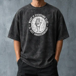 Premium Funny What If Everyone Else Is Just Underthinking Frog Coffee Lover Washed T-Shirt