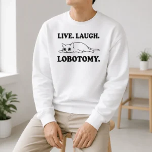 Original Live Laugh Lobotomy Flat Cat Graphic Geek Sweater