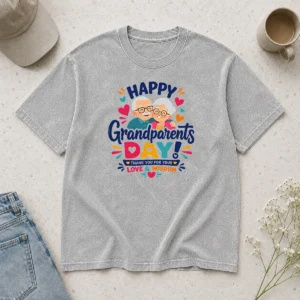 Hot Funny Happy Grandparents Day Love Wisdom Hearts Illustration Washed T-Shirt