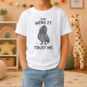 Funny Just Wing It Trust Me Cute Pigeon Bird Kids T-Shirt