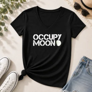 Funny Distressed Occupy Moon Space Lunar Astronomy V-Neck Shirt
