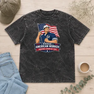 Official Original Labour Day Proud American Worker Vector Washed T-Shirt
