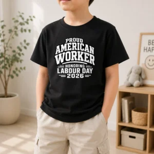 Hot Official Labour Day Proud American Worker Silhouette (2) Kids T-Shirt