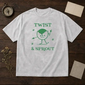 Pretty Twist And Sprout Dancing Vegetable Character Washed T-Shirt